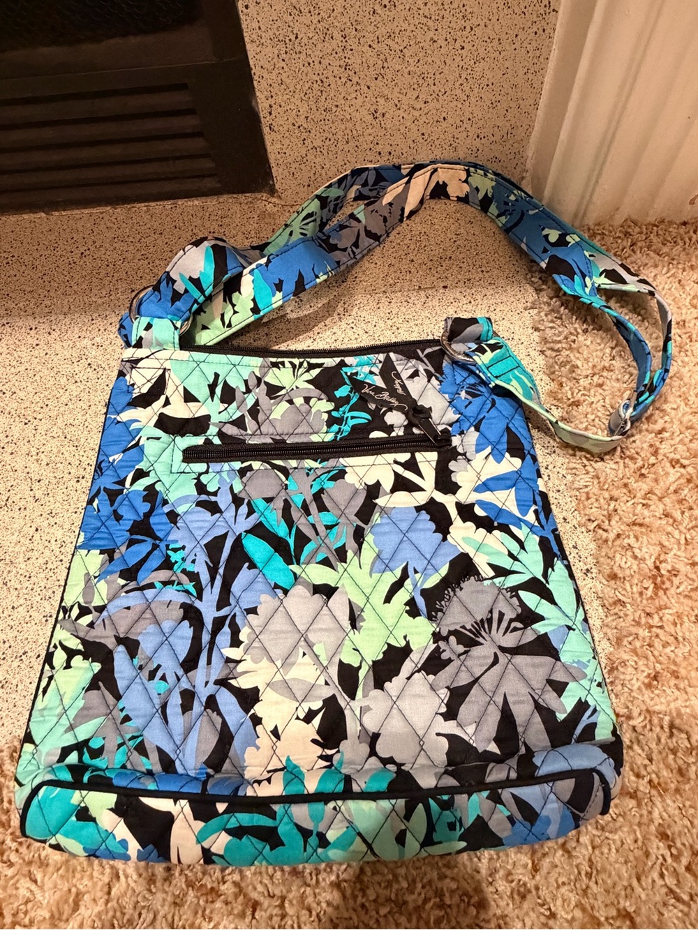 Vera Bradley Quilted Floral Crossbody in Blue, Teal & Gray